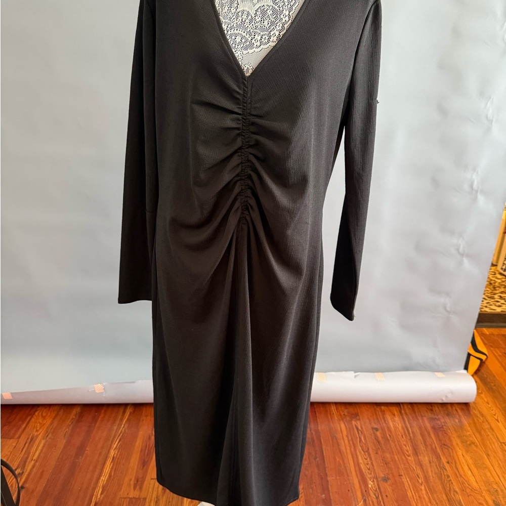 Zara Black Long Sleeve Dress with Ruched Detail